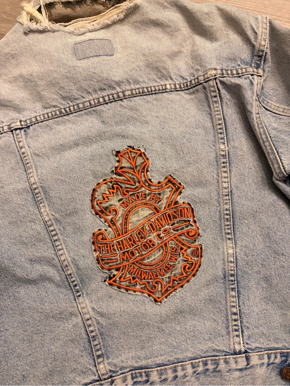 Vintage Levi’s Harley Davidson Denim Trucker Jacket Distressed Biker 80s 90s